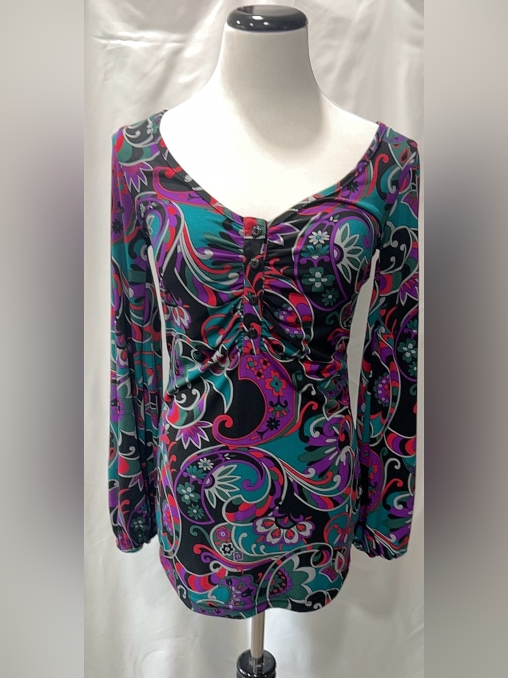Review Australia Paisley Long Sleeve Button Top Womens Size 14 Multi Color Boho